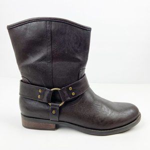 AMERICAN EAGLE Harness Moto Style Ankle Boots Women’s 8 Pull On Vegan Leather